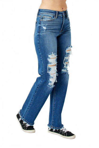 Judy Blue Mid Rise Distressed Dad Jeans Blue 29 4