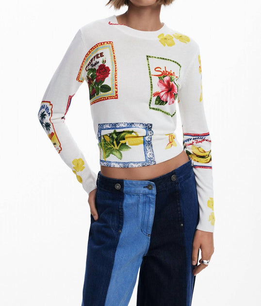 Desigual Pullover Tropical Stamps Weiß Large 4
