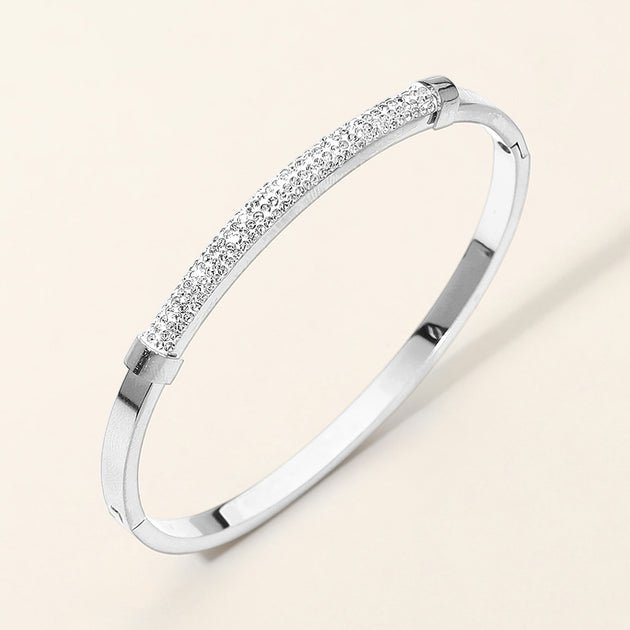 FASHNZFAB CZ Pave Hinged Bangle Silver One Size 2