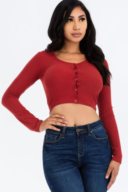 TRUEDAMES Women's Ribbed Snap Button Crop Top Green Small 3