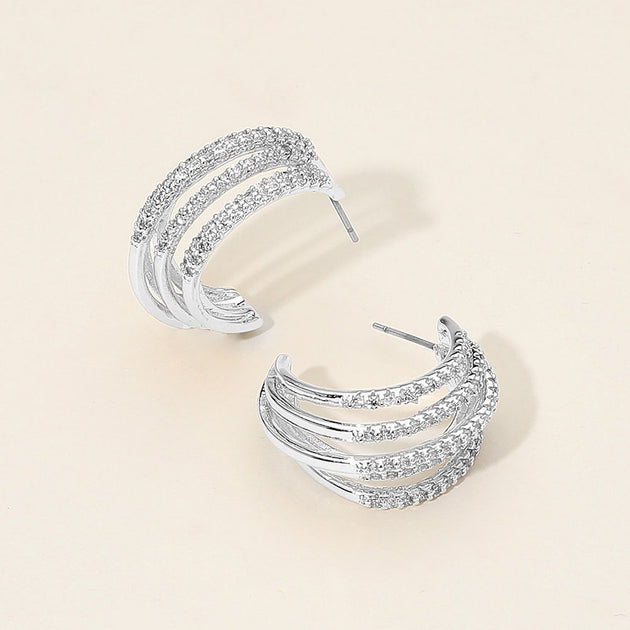 FASHNZFAB CZ Stone Paved Split Hoop Earrings Silver 3
