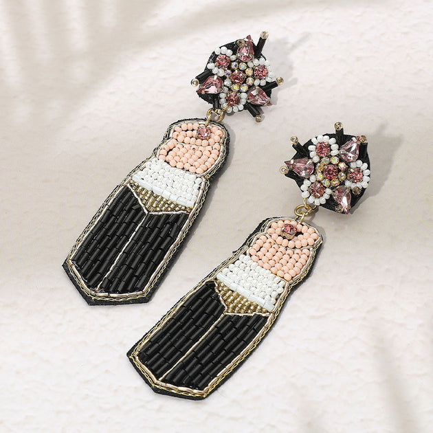 FASHNZFAB Seed Beaded Lipstick Dangle Earrings Silver 4