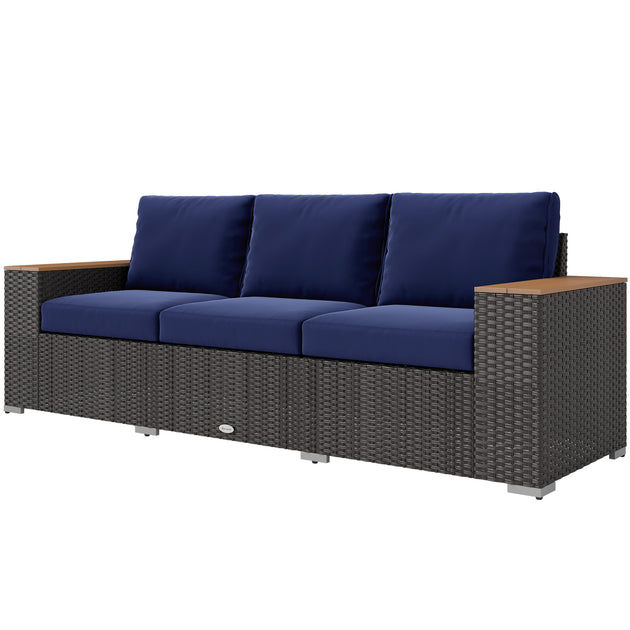 Hivvago Outdoor Patio Sofa 3-Seater Wicker Couch Brown 4