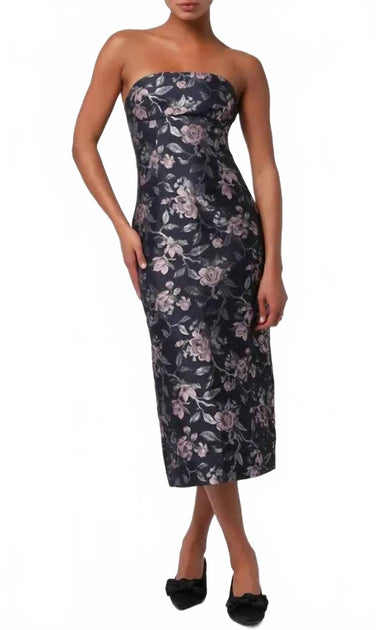 Lulus Perla Jacquard Strapless Midi Dress Black Medium 2