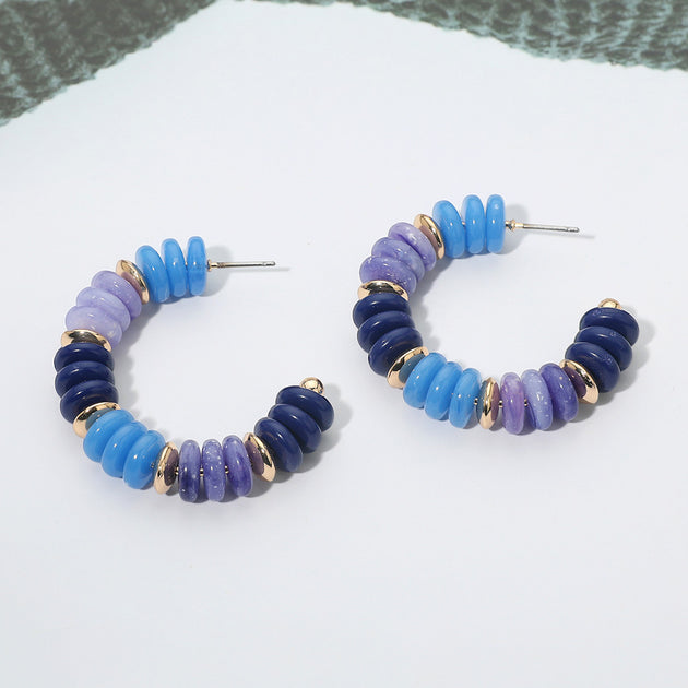 FASHNZFAB Gold Dipped Beaded Hoop Earrings Blue 4