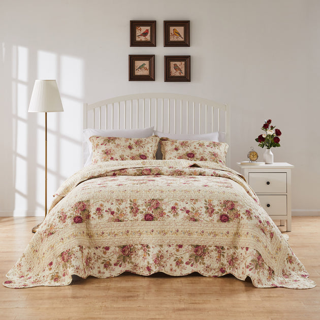 BreeBe Antique Rose Ecru Bedspread Set 3
