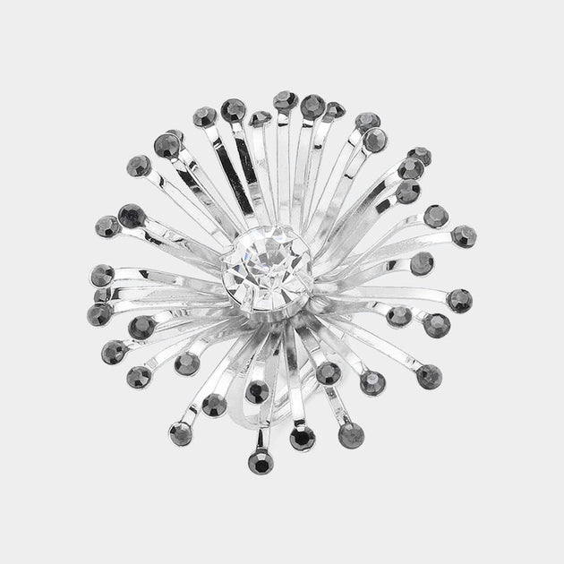 FASHNZFAB Stone Pointed Starburst Adjustable Ring Silver One Size 4
