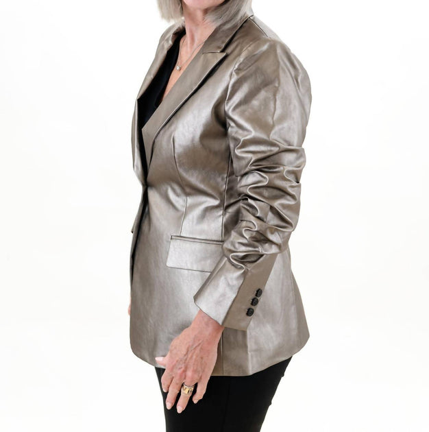 Boho Chic Faux Leather Blazer Gold XLarge 3