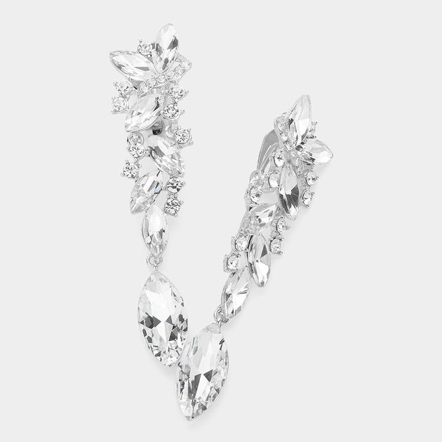FASHNZFAB Marquise Crystal Drop Clip On Earrings Pink 3