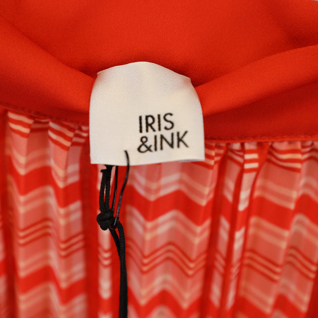 Iris & Ink Plaid Pleated Midi Skirt Red US 12 4