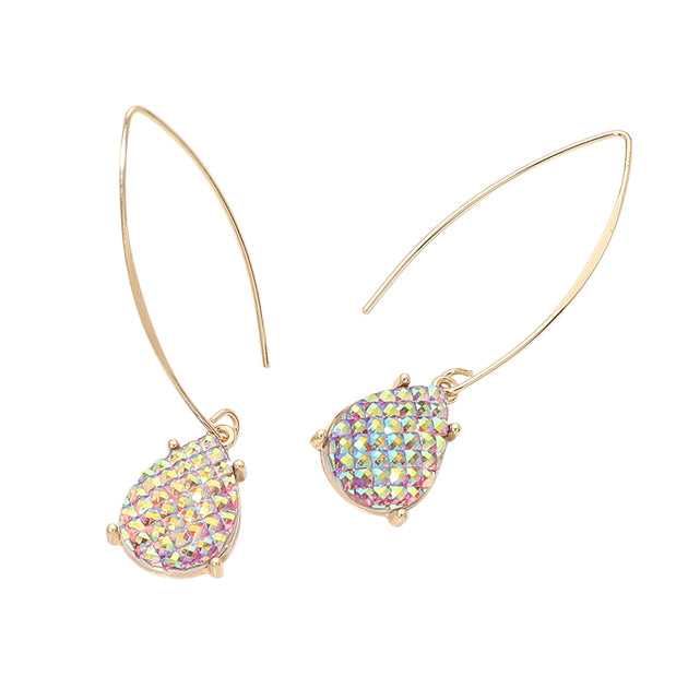 FASHNZFAB Faceted Teardrop Stone Cluster Long Drop Earrings Green 3