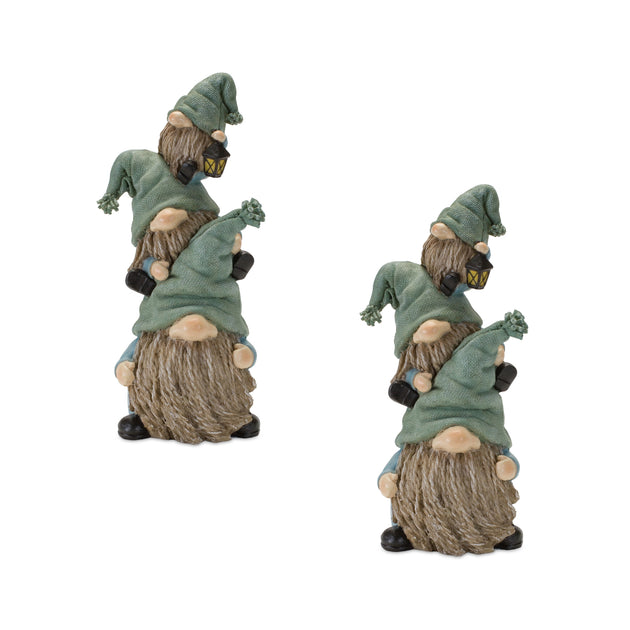 Hivvago Triple Gnome Stack Figurine Green/Blue 11 inch 2