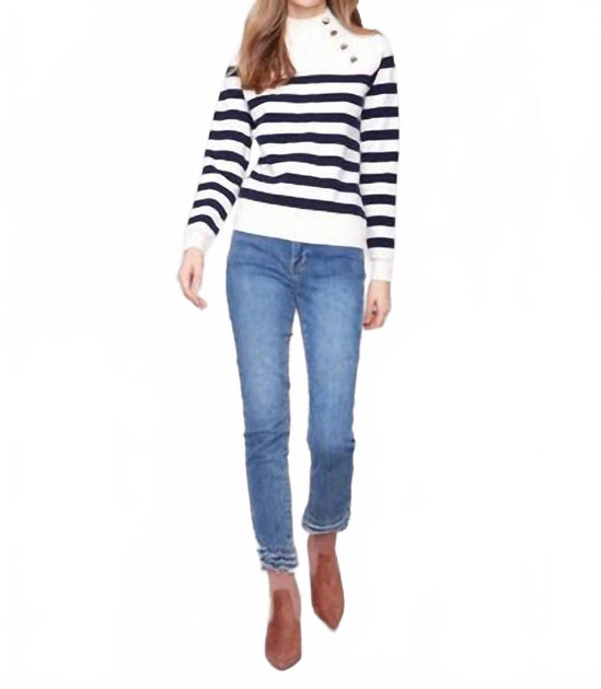 Charlie B Striped Mock Neck Sweater Blue XLarge 4