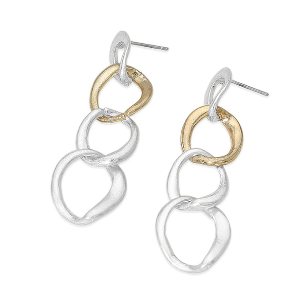 FASHNZFAB Two Tone Metal Link Chain Drop Earrings Blue 3