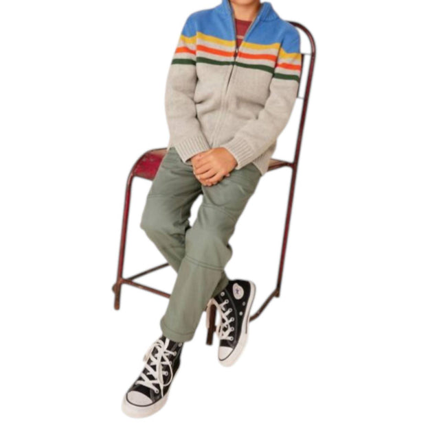 Tea Collection Striped Traveler Zip Sweater Grey XLarge 2