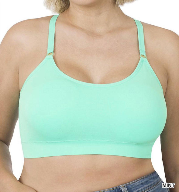 Zenana Cross Back Padded Seamless Bra Blue One Size 2