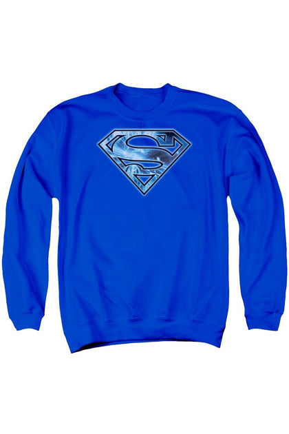 Gildan Superman On Ice Shield Crewneck Sweatshirt Blue Large 2