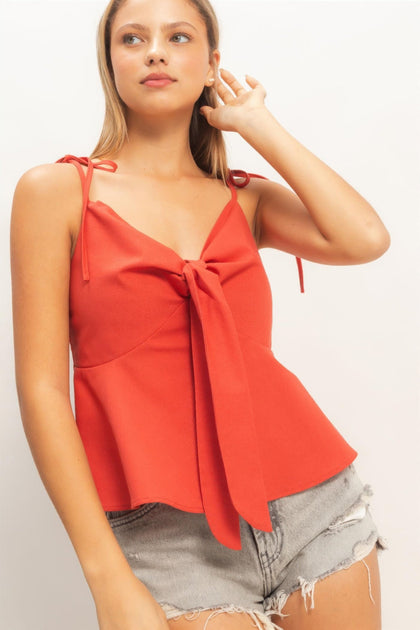 TRUEDAMES Tie-Front Spaghetti Strap Top Beige Large 4