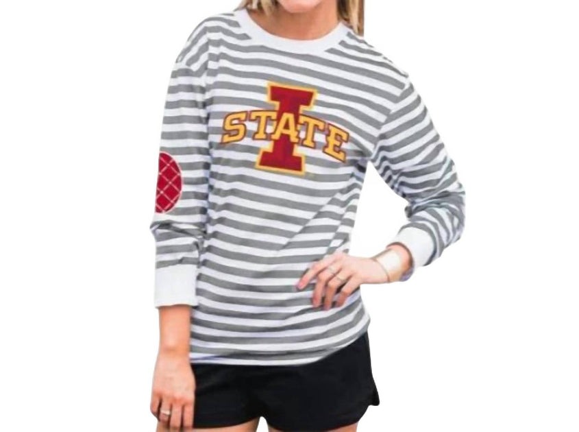 Gameday Couture Iowa State University Striped Elbow Patch Tee White Medium 2