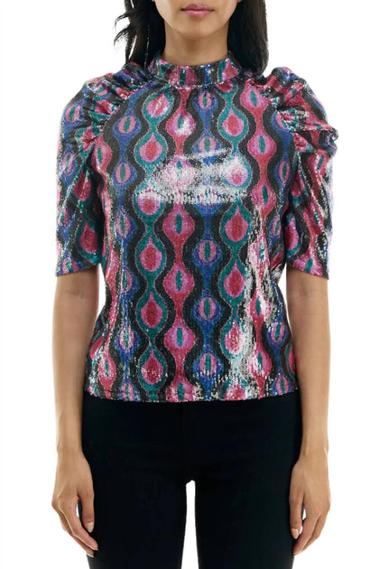 Nicole Miller All Over Sequin Top Multi Small 2