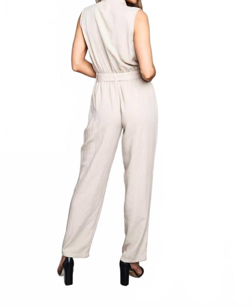 PAPARAZZI Slub Jumpsuit Beige Small 3