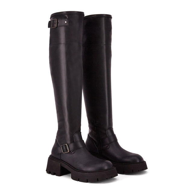 Andrea Women's Knee High Combat Boots Black US 6 5