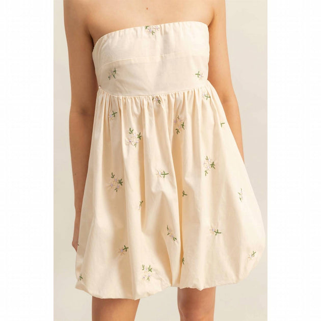 HYFVE Embroidery Strapless Bubble Hem Dress Beige Large 3