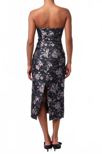 Lulus Perla Jacquard Strapless Midi Dress Black Medium 3