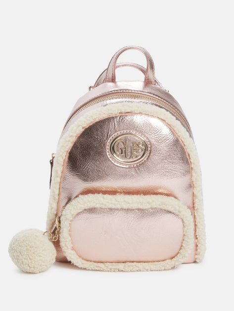 Guess Gina Sherpa Mini Backpack Metallic Silver‎ NEW With Tags