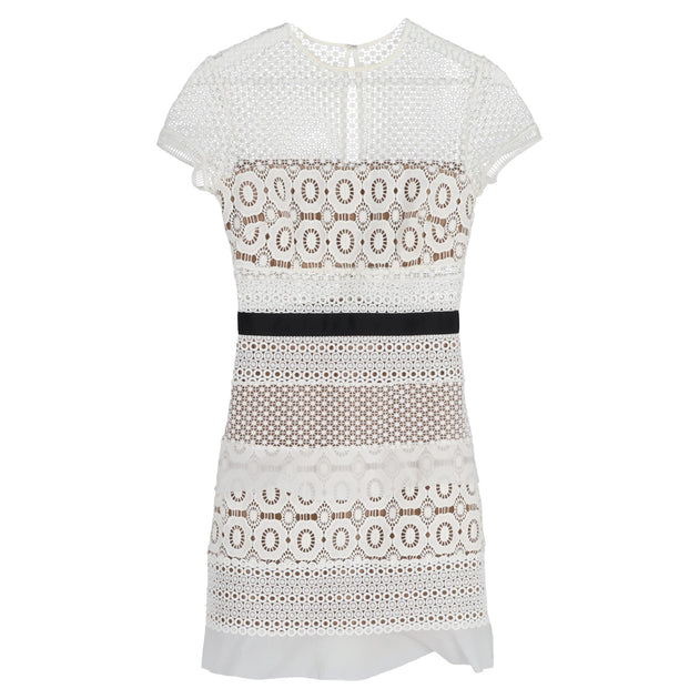 Self-Portrait Oblique Lace Mini Dress White UK 6 2