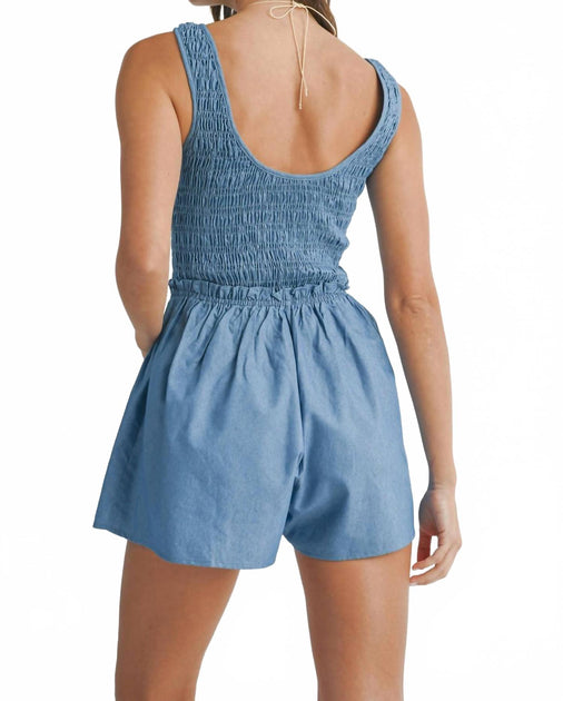 MABLE Ruched Short Romper Blue Medium 4