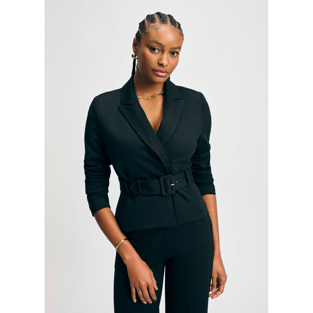 Isaac Mizrahi Belted Ponte Jacket Black Medium 2