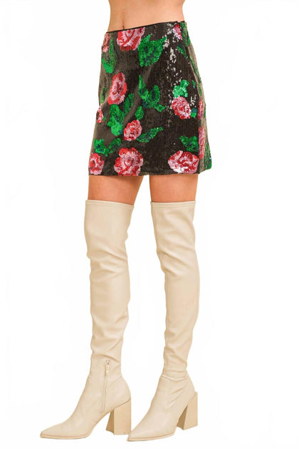 Cloud Ten Flower Sequin Mini Skirt Black Small 3