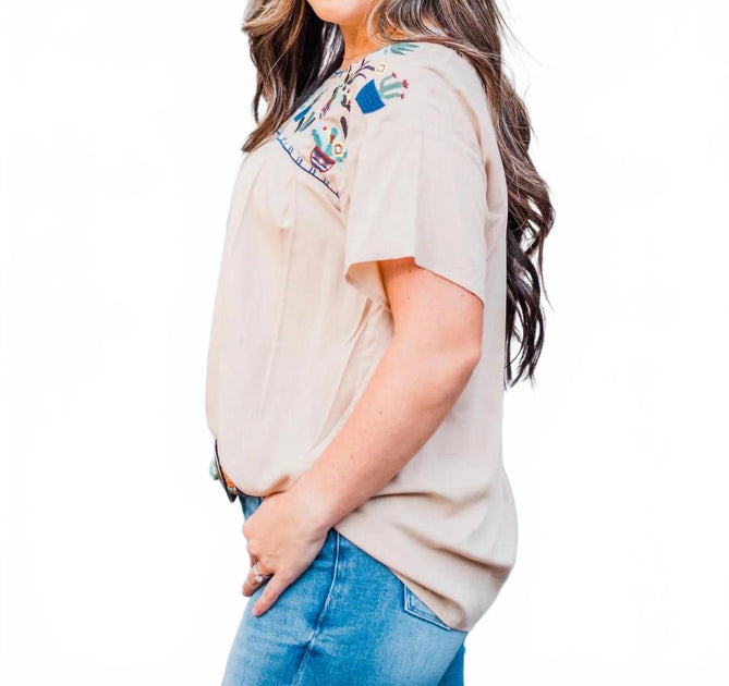 Layerz Clothing Cactus Embroidered Top White Small 3