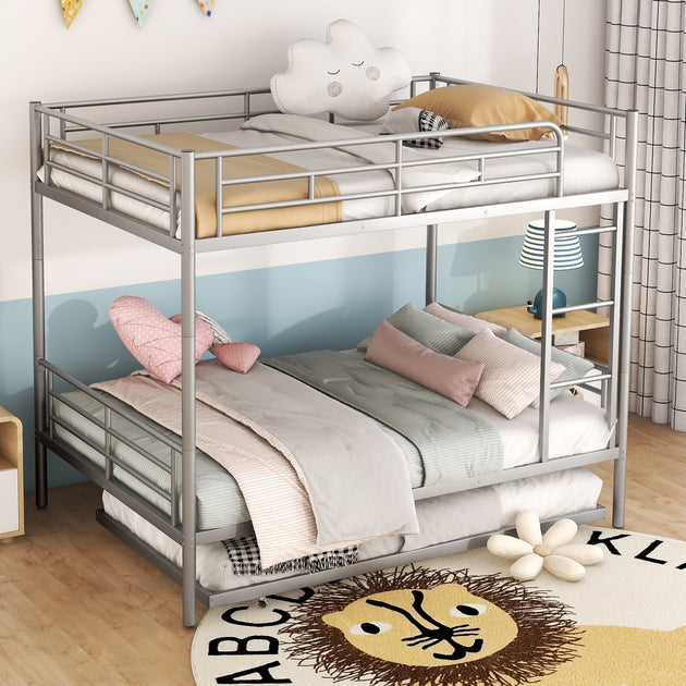 Streamdale Full Over Full Metal Bunk Bed With Trundle Silver 3