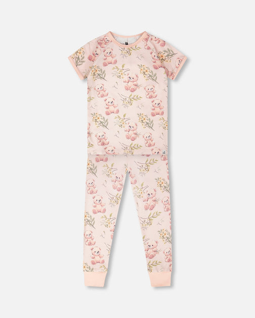 Deux par Deux Two-Piece Pyjama Set Pink Bear Print US 10 2