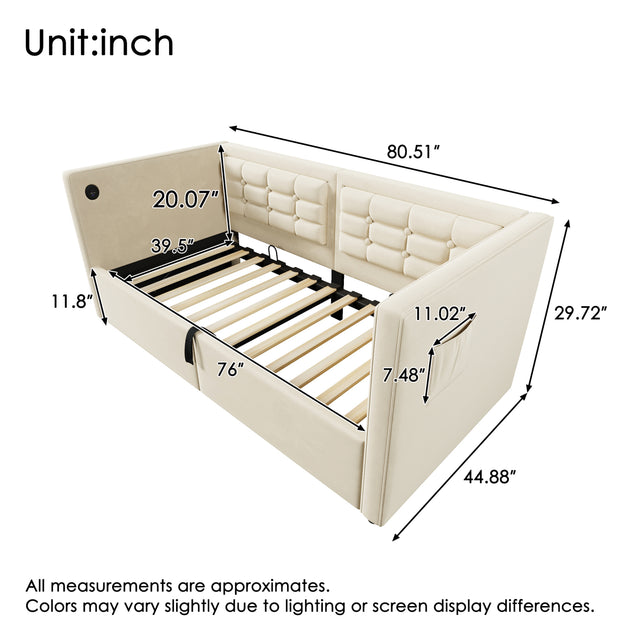 Streamdale Twin Daybed Beige Velvet 3