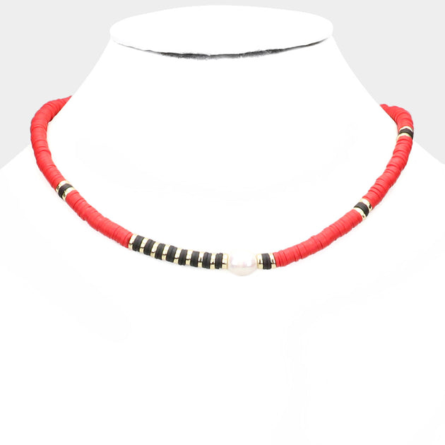 FASHNZFAB Heishi Beaded Necklace Silver 2