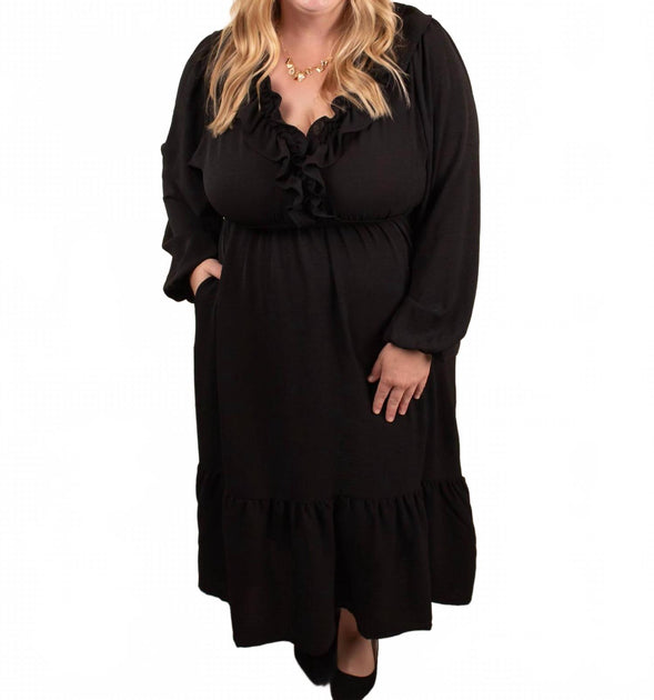 Haptics Robe Mi-longue Col V Noire 3X 2
