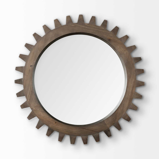 Hivvago 26-inch Round Wood Frame Wall Mirror Brown 3