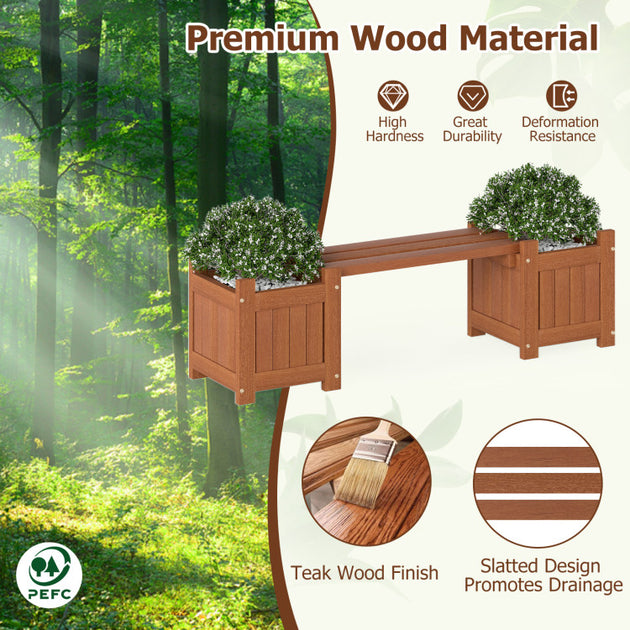 Hivvago Solid Wood Flower Box Mini Outdoor Planter Bench Natural 4