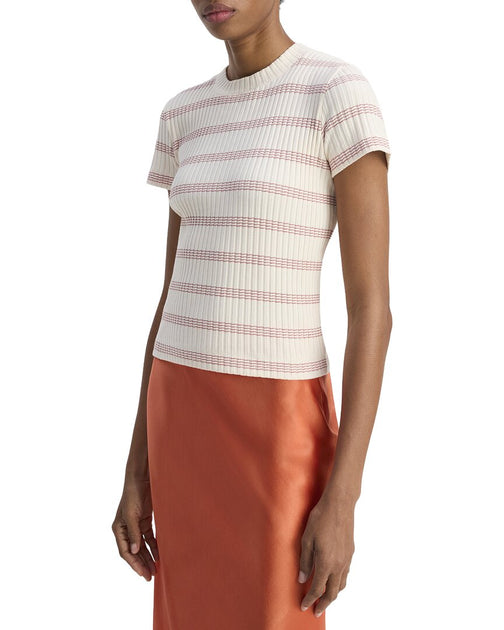 Vince Striped Crewneck Top Beige Large 2