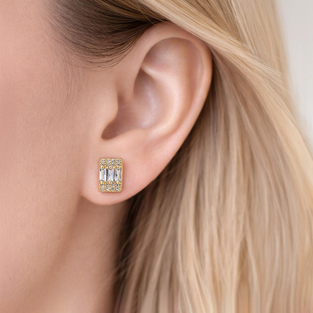 FASHNZFAB Baguette CZ Pave Bar Stud Earrings Multi 2