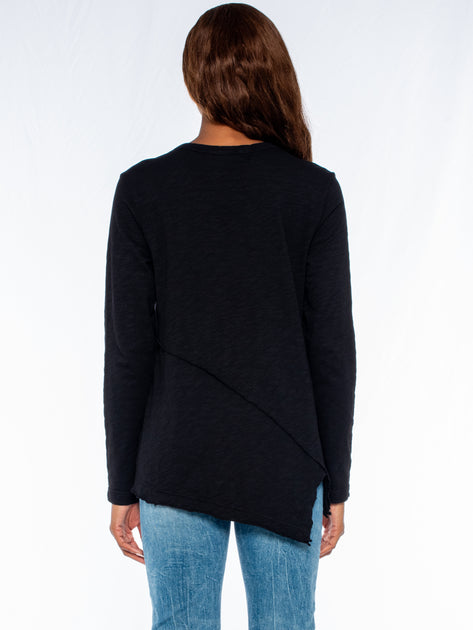 Wilt Crew Long Sleeve Crossover Raw Hem Top Grau XS 3