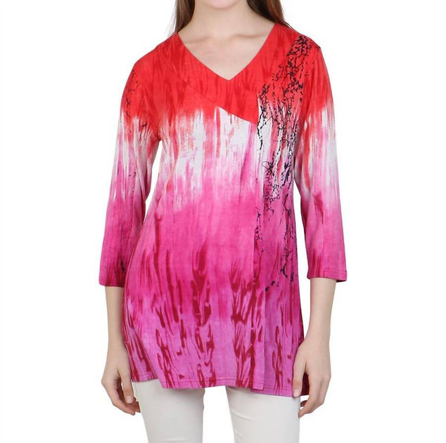 Parsley & Sage Poppy V-Neck Tunic Pink 2X 2