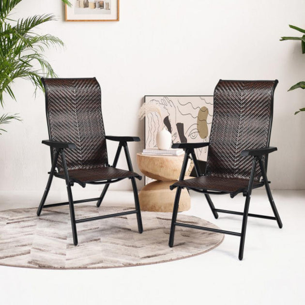 Hivvago 2 Pieces Patio Rattan Folding Reclining Chair 3