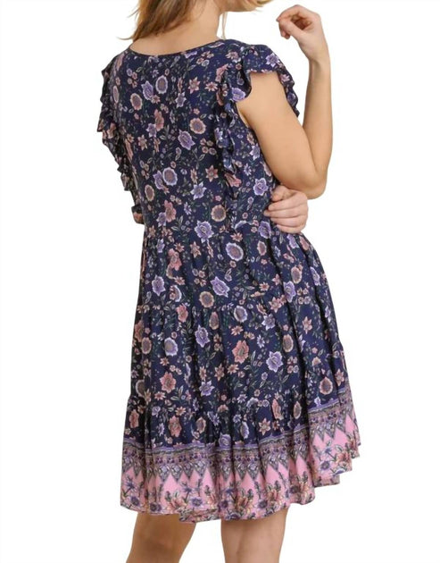 Umgee Mixed Print Tiered Dress Purple Large 4