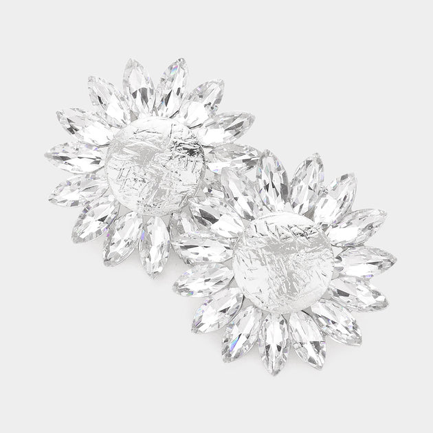 FASHNZFAB Marquise Stone Flower Clip-on Evening Earrings Multi 2