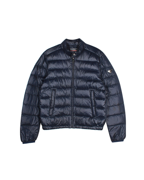 Prada Classic Down Jacket In Navy Nylon | ShopSimon