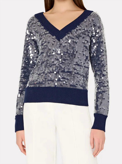 Milly Ilaria Sequin V-Neck Sweater Black XLarge 3